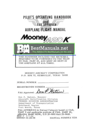 Mooney M20K Pilot's Operating Handbook (POH)