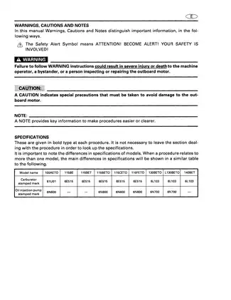 Yamaha Outboard Motor 2-Stroke Service Manual for Models 100AETO, 115BE, 130BETO, and L130BETO Preview image 3