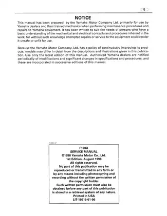 Yamaha F100X Outboard Motor Service Manual (1998 Edition) Preview image 2