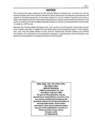 Yamaha P60X, C60X, 70X Outboard Motor Service Manual Preview image 2
