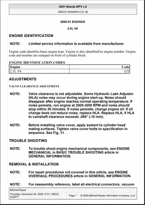 2000-2002 Mazda MPV repair manual Preview image 1