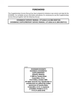 Yamaha XVS650A Supplementary Service Manual - Essential Maintenance Guide Preview image 2