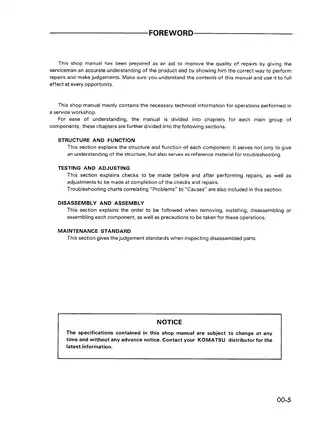 Komatsu PC300-5, PC300HD-5, PC300LC-5, PC300LC-5K, PC400HD-5, PC400LC-5 hydraulic excavator shop manual Preview image 5