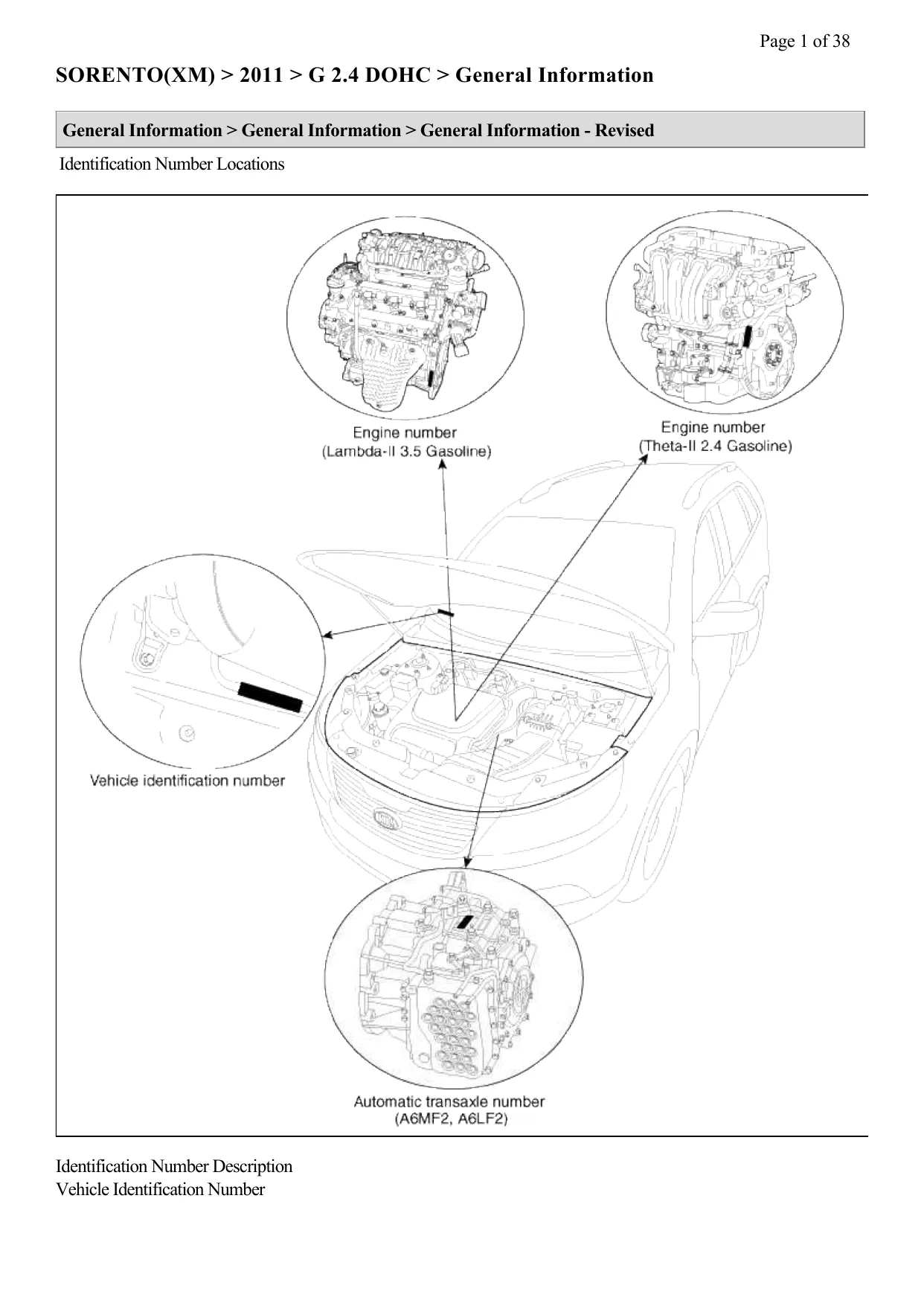 2011 KIA Sorento shop manual