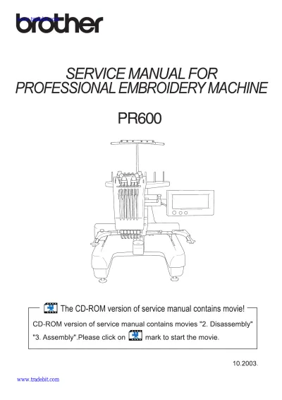 Brother PR600 Embroidery Machine Service Manual 2003 (P/N PR600SM)