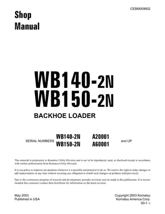 Komatsu WB140-2N and WB150-2N Backhoe Loader Service Manual