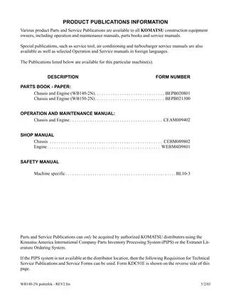 Komatsu WB140-2N and WB150-2N Backhoe Loader Service Manual Preview image 3