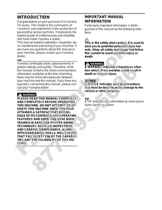 2009-2010 Yamaha YZ250FY owners service manual Preview image 4