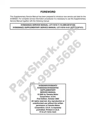 Yamaha XVS650A Supplementary Service Manual (2005 Edition) Preview image 2