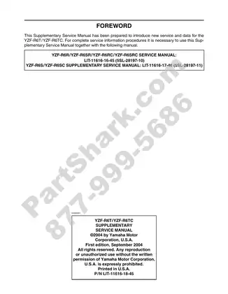 Yamaha YZF-R6T/R6TC Supplementary Service Manual Preview image 2