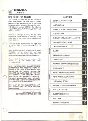 Honda CB650 Motorcycle Service Manual (1980)