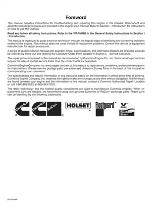 Cummins M11 Series Troubleshooting and Repair Manual Preview image 2