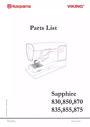Husqvarna Sapphire 830, 850, 870, 835, 855, 875 sewing machine parts list Preview image 3