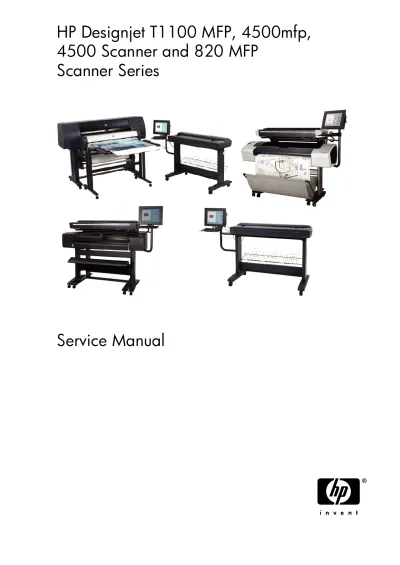 Preview: Hewlett Packard Designjet T1100 MFP, 4500 Scanner, 820 MFP Service & Repair Manual 2007 (P/N Q6713-60006)