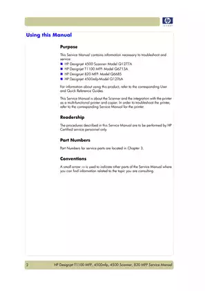 HP Designjet T1100 MFP, 4500mfp, 4500 Scanner, 820 MFP Service Manual - Complete Guide Preview image 5