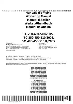 MV Agusta SMR 400/450/510 Workshop Manual (2005 Edition) Preview image 3