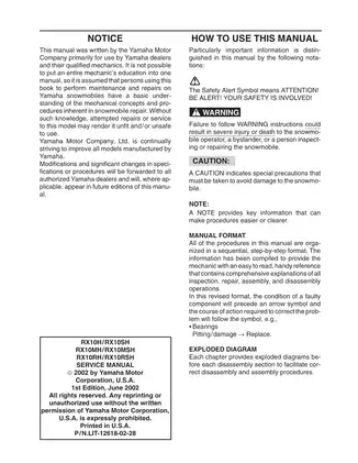 Yamaha RX10/RX10S Service Manual (2002 Edition) Preview image 2