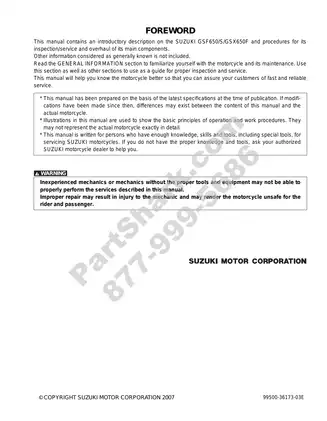 Complete Service Manual for Suzuki GSF650/S and GSX650F Motorcycles