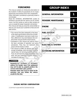 2006-2009 Suzuki  LT Z50 Quad Sport shop manual Preview image 1