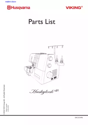 Husqvarna Huskylock viking S21, viking S25 OEM parts list Preview image 1