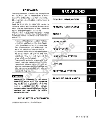 Suzuki LT-Z250 Service Manual (2004-2009) - Comprehensive Repair & Maintenance Guide