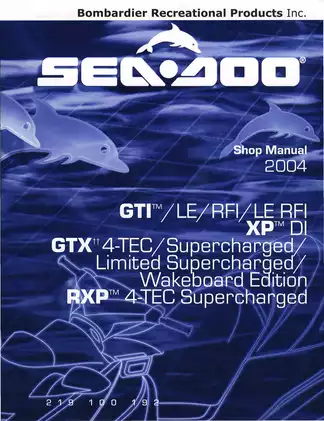 2004 Bombardier GTI, GTX, RXP, 3D RFI, XP Sea Doo shop manual Preview image 1