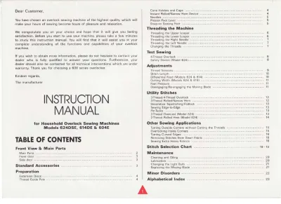 Elna 624DSE, 614DE, 604E, 644, and 634 Service Manual 1998 (P/N 396162-02) – preview page 1