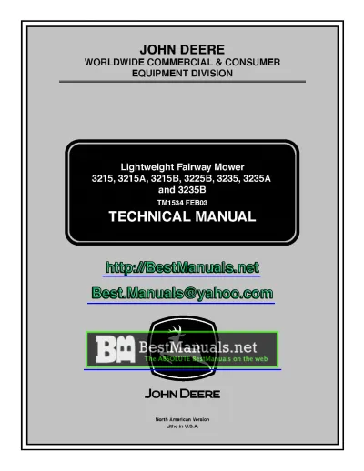 Preview: John Deere 3215, 3215A, 3215B, 3225B, 3235, 3235A, 3235B Lightweight Fairway Mower Technical Manual (P/N TM1534)
