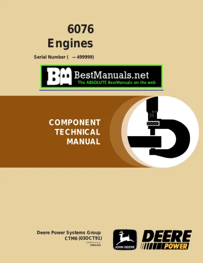 John Deere 6076 Diesel Engine Technical Manual (P/N CTM6)