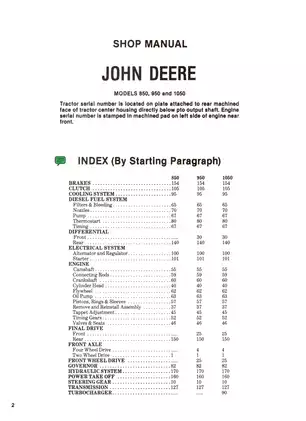John Deere 850, 950, 1050 tractor shop manual Preview image 2