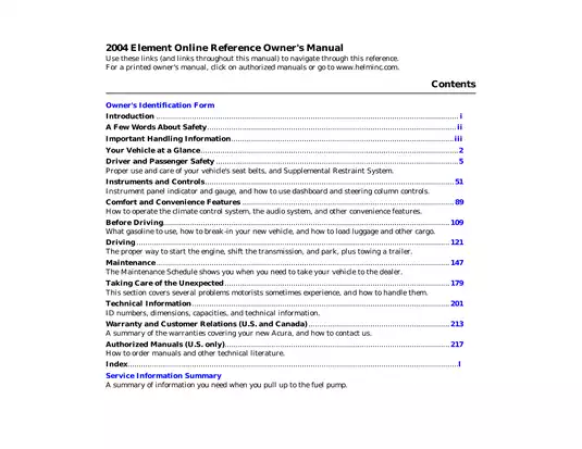 2003-2008 Honda Element owner´s manual Preview image 1