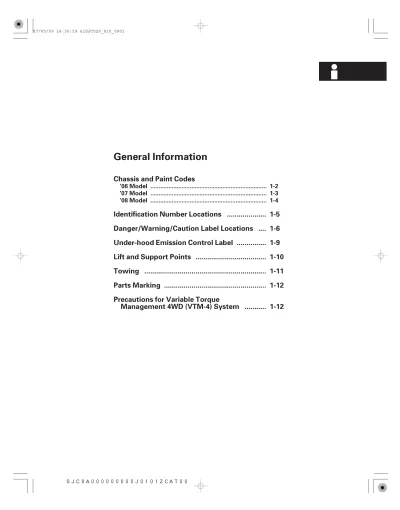 Preview: 2006–2008 Honda Ridgeline RT, RTX, RTS, and RTL, 2.0L DOHC Repair Manual (P/N 61SJC02)