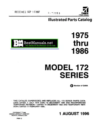 1975-1986 Cessna 172 & 172 Skyhawk aircraft parts catalog manual Preview image 1