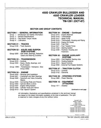 John Deere 450D bulldozer, 455D crawler loader manual Preview image 5