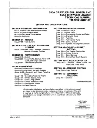 John Deere 550A & 555A Crawler Technical Manual (TM-1292) Preview image 3