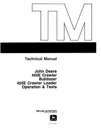 John Deere 450E Crawler Bulldozer, 455E Crawler Loader technical manual for operation and test Preview image 1