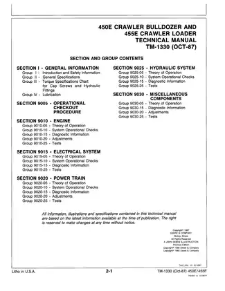 John Deere 450E Crawler Bulldozer, 455E Crawler Loader technical manual for operation and test Preview image 3