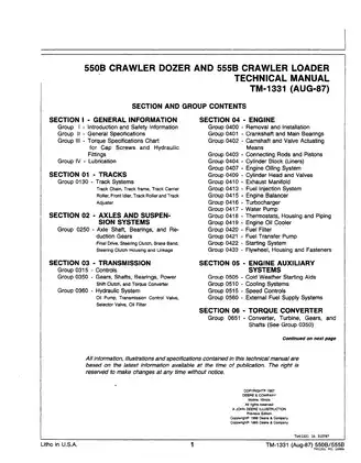 John Deere 550B Crawler Dozer and 555B Loader Technical Manual Preview image 3