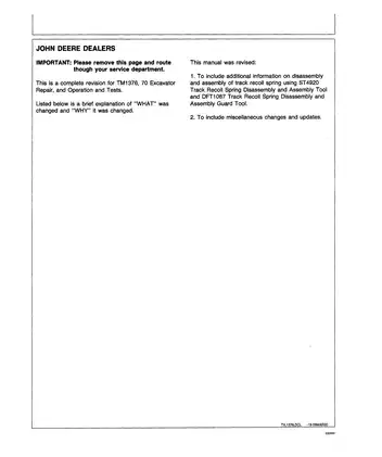 John Deere 70 Excavator Technical Manual (TM1376) - Repair, Operation, and Tests Preview image 3