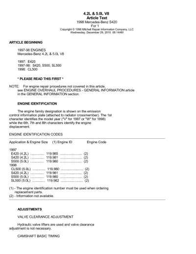 1998 Mercedes S420 Service & Repair Manual (PN 119.981) – preview page 1