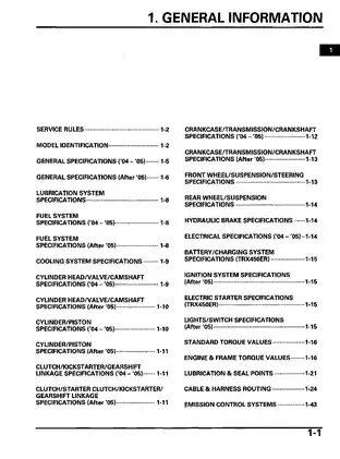 2004-2009 Honda TRX450R, TRX450ER, Sportrax service manual Preview image 5