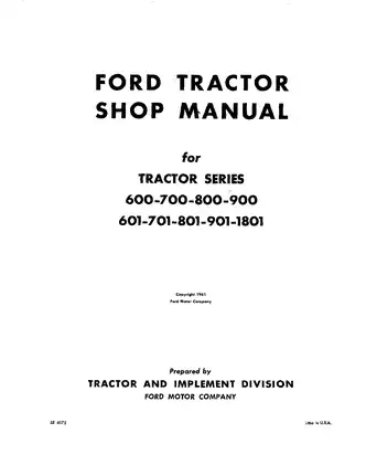 Ford Tractor Series 600-700-800-900 Service Manual (1961 Edition) Preview image 2
