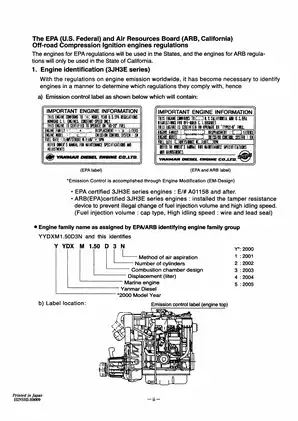 Yanmar Marine Diesel Engine Service Manual (Models: 3JH3E, 4JH3E) Preview image 5