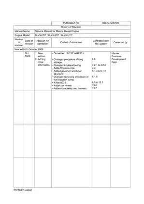 Yanmar 6LY3, 6LY3-ETP, 6LY3-STP, 6LY3-UTP engine repair manual Preview image 1