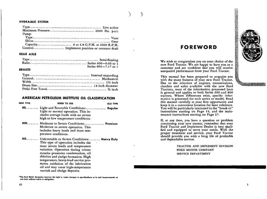 Ford Series 600 & 800 Tractor Owner's Manual - Comprehensive Guide Preview image 5