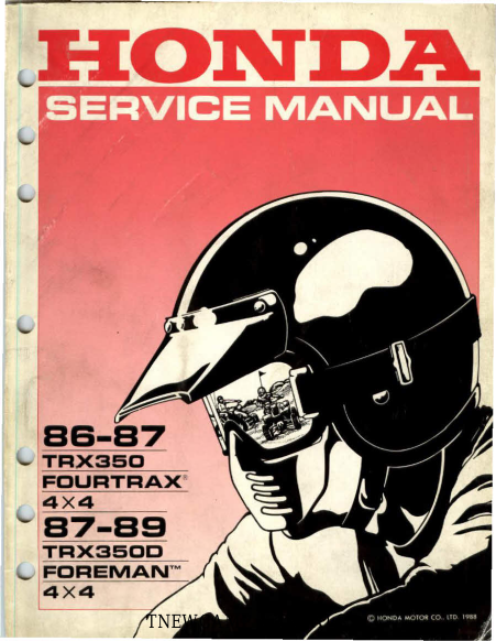 1986-1989 Honda Fourtrax 350, TRX350, TRX350d service manual Preview image 1
