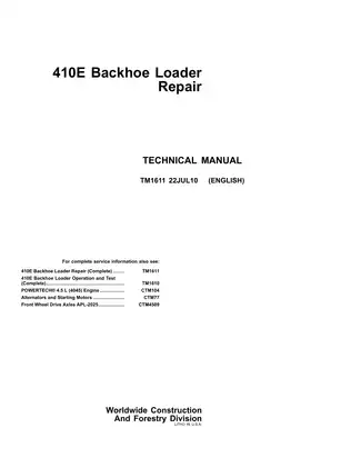 John Deere 410E backhoe loader tractor service manual Preview image 1