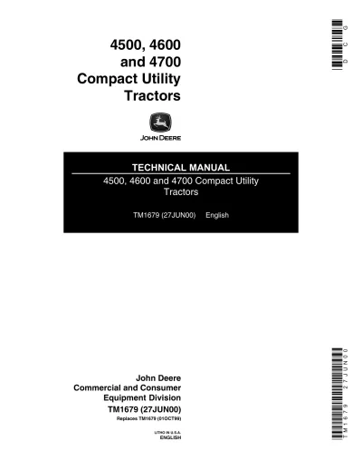 Preview: 1998–2000 John Deere 4500, 4600 & 4700 Compact Utility Tractors Service & Repair Manual (P/N TM1679)