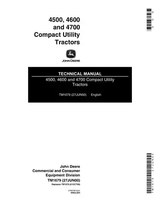 John Deere 4500, 4600, 4700 compact utility tractor technical manual Preview image 1