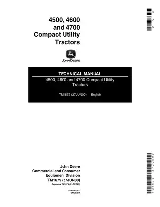 John Deere 4500, 4600, 4700 Compact Utility Tractors Technical Manual